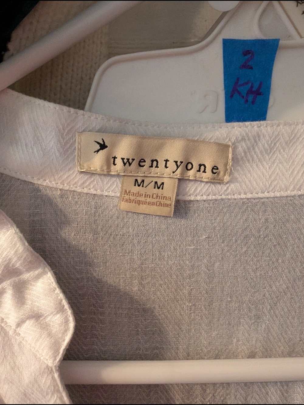 White Ruffle V-Neck Button Front Women's Top - Picture 3 of 8